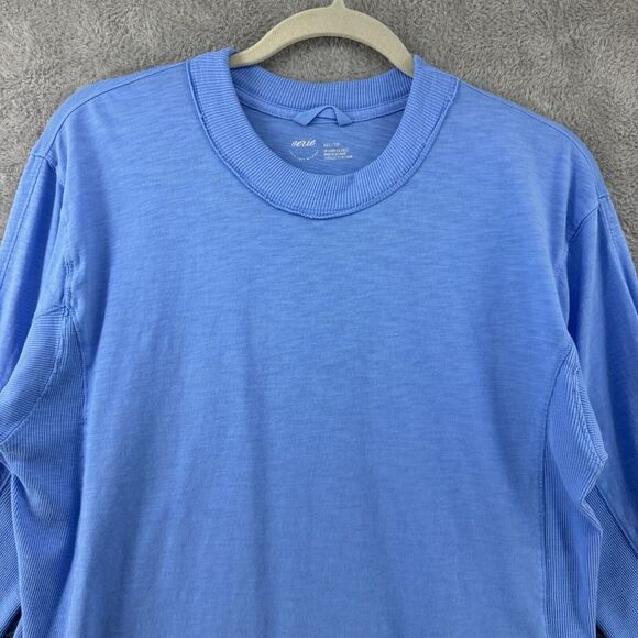 aerie Womens XXS Sweater Blue Crew Neck Pullover Sweatshirt Round Raw Hem Casual - Picture 3 of 11